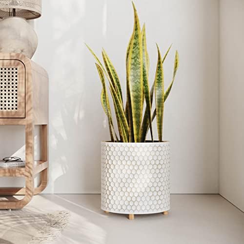 EverNest Honeycomb Gold and White Planter with Wooden Peg Leg Stand, 8-Inch Plant Pot, SelectBase, Mid-Century Modern, Indoor Home Decor Planters (Small, 1 Gallon) - Image 5