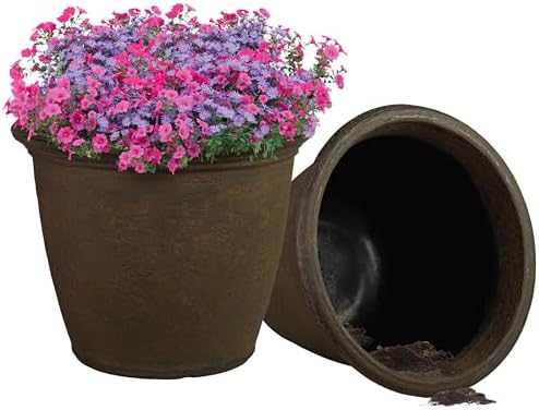 Sunnydaze Anjelica 20'' Large Plastic Planter Pot for Plants, Rust, 2pk by SunnydazeDecor