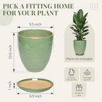 9.5 Inch Modern Ceramic Plant Pot with Saucer, Flower Pot with Drainage Hole Mesh Net,Indoor Outdoor Planter (Crackle-Green) - Image 6