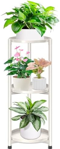 3 Tier Metal Plant Stand Indoor, Corner Tiered Round Plant Stand for Indoor Multiple Plants, Flower Pot Stands Outdoor Holders Plant Shelf Display Rack for Balcony Living Room(Cream White) by KHayRovies