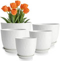 GARDIFE 5-Pack Plastic Plant Pots 7-10in with Drainage & Saucers, White by GARDIFE