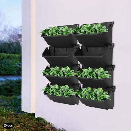 24-Pot Vertical Wall Planter, Self-Watering Stackable Planters for Indoor & Outdoor Use, Perfect for Herbs, Flowers & Vegetables (24, Black) - Image 3