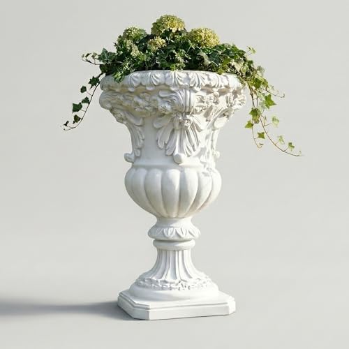 22" Planters for Outdoor Plants- Vintage Roman Relief Magnesium Oxide Outdoor Flower Pots, Decorative Large Urn Planter, Lightweight Garden Vase for Patio, Yard, Porch, Home Decor by Shlinnuo