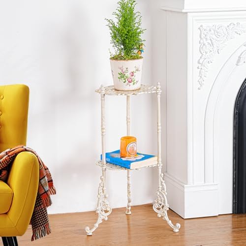 Sungmor Vintage Cast Iron 2-Tier Plant Stand, 24 Inch Tall Antique White - Image 3