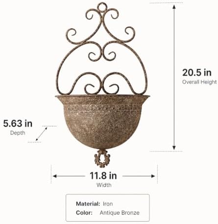 Vintage Wall Hanging Planter with Ornate Scroll Design, Distressed Rust Iron Wall Mount Flower Pot, Rustic Farmhouse Decorative Pot for Indoor Outdoor Porch Entryway Garden Wall Decor(A3076) - Image 3