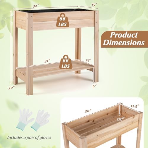 GIANTEX Wood Raised Garden Bed w/Lower Shelf, Planter Box with Legs for Flower Herb Vegetable Fruit, Indoor Outdoor Elevated Raised Beds for Gardening, Backyard, Patio, Balcony - Image 4