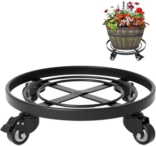 Idzo 14 Inch Heavy Duty Trolley Round Square Metal Plant Caddy, Black for Plant Pots Indoor and Outdoor by Idzo