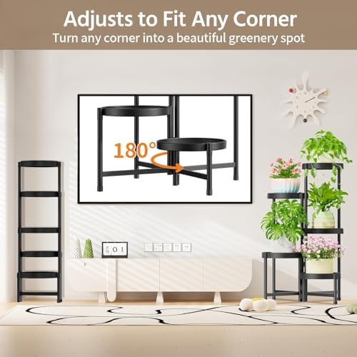 LASZOLA Plant Stand Indoor Outdoor Tall with Plastic Tray, 5 Tiers Black - Image 4