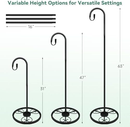 63" Adjustable Shepherds Hooks Stand for Wind Chimes, Hummingbird Feeders, Lanterns, Hanging Plant Stand Indoor Outdoor Patio Garden - Image 3