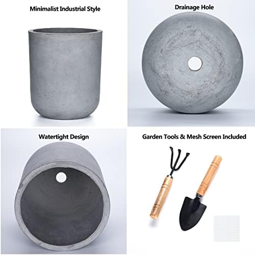 Round Concrete Planter Pot, Large Cement Planter Containers with Drainage Hole for Indoor Plants & Outdoor,12.3" H, Slate Gray - Image 5