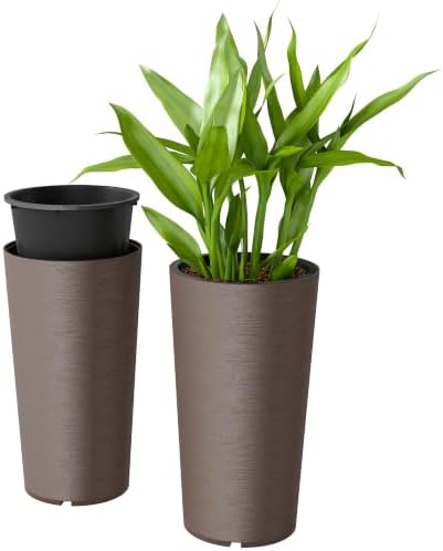Outsunny 29 Inch Tall Planters for Outdoor Plants Set of 2, Brown by Outsunny
