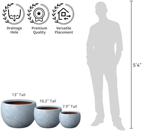 Kante Modern Home Minimalist 11.8" Dia Blue Gray Concrete Bowl Planter - Image 4