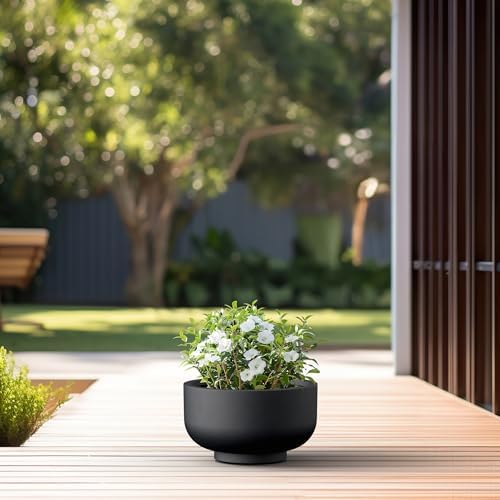 Kante Small Round Pedestal Black Concrete Planter 13.8" Dia, Outdoor - Image 5