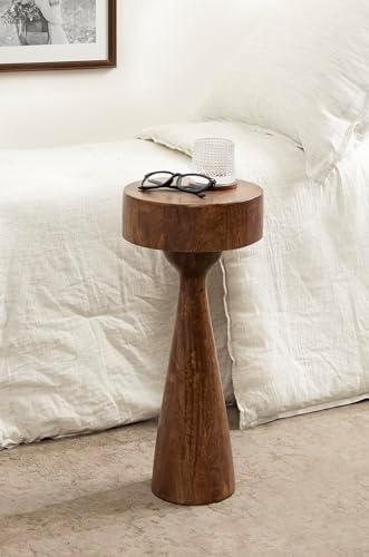Kate and Laurel Solbrett Transitional Sophisticated Drink Table; 10 x 10 x 22; Walnut Brown; Mid-Century Sculptural Bedroom Nightstand with Unique Pedestal Table Design for Use as Indoor Plant Stand - Image 4