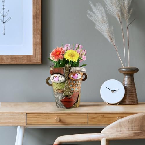 TOZLU Abstract Face Head Planter Colorful Picasso Art Resin Flower Pot - Image 2