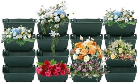 16 Pack Vertical Garden Planter,13 inch Wall Mounted Planter for Patio Indoor Outdoor Decor, Garden Self Watering Pot Balcony Plant Vegetable Fruit Herb Hanging Pocket Holder Flowerpot (Army Green) by kunghei