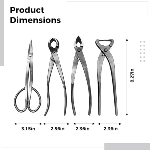 4 Pcs Bonsai Tool Kit, Carbon Steel, Includes Cutters & Scissors, Perfect for Beginners, 8.3 in/7.7 in - Image 3