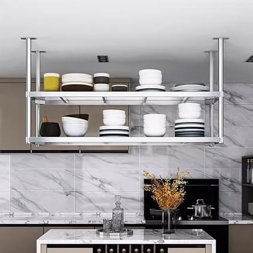 Ceiling Mount Kitchen Shelf Industrial Storage Shelves Hanging Decorative Display Rack, Floating Pot Pan Storage Shelf Metal Stand for Plant Flower, Wine Bottle Holder (Size : 70x35x80cm) - Image 7