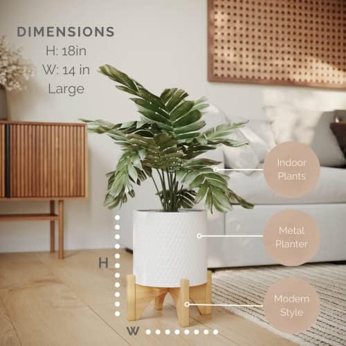 EverNest Claire Boho Modern White Planter with Arch Wood Stand, Indoor Mid-Century Plant Pot, SelectBase, Minimalist Planter Stand Home Décor (Large, 3 Gallon) - Image 2