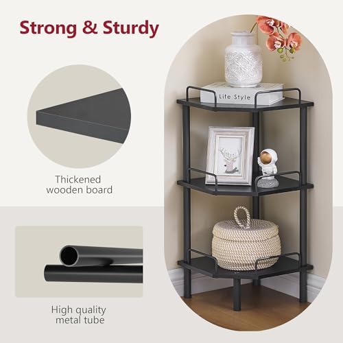 Tajsoon 3 Tier Corner Shelf Stand, Standing Corner Shelf Unit, Black - Image 6