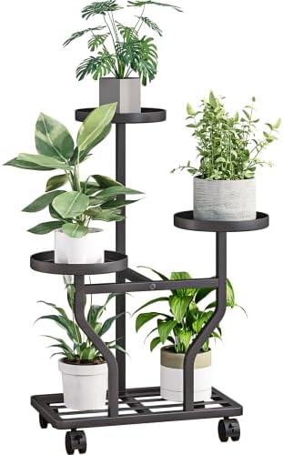 Plant Stand with Wheels, Black 3 Tier Metal Plant Shelf for Indoor Outdoor by YIZAIJIA