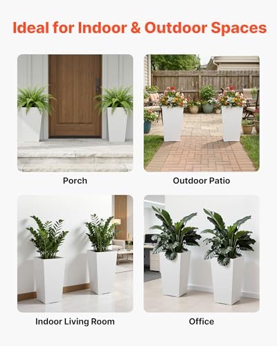 VEVOR Set of 2 Tall Planters for Outdoor Plants 22 inch, White Tall Planter for Indoor Plants, Modern Planters for Front Porch Patio Balcony, Plant Container Flower Pots with Built-in Drainage - Image 6