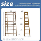 HITNET Ladder Shelf, 4-Tier Bamboo Bookshelf, Freestanding Open Display Storage Rack, Space Saving Flower Plant Display Stand for Bathroom Living Room, Walnut - Image 3