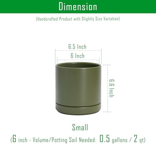 D'vine Dev 2-Pack Ceramic Pots with Saucers, Olive, 6.5 in, 94-V-C-J - Image 3