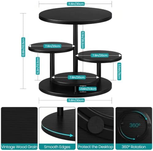 ELITEROO 4 Tier Round Cupcake Stand, Wooden Cup Cake Tower with Tiered Cookie Serving Tray, 360°Rotatable Cake Stand for Dessert Table Display for Wedding Birthday Halloween Tea Party, Black - Image 7