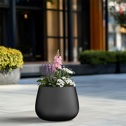 Kante Raven Black Concrete Planter 12.6" Dia All-Weather Round Small Pot - Image 4