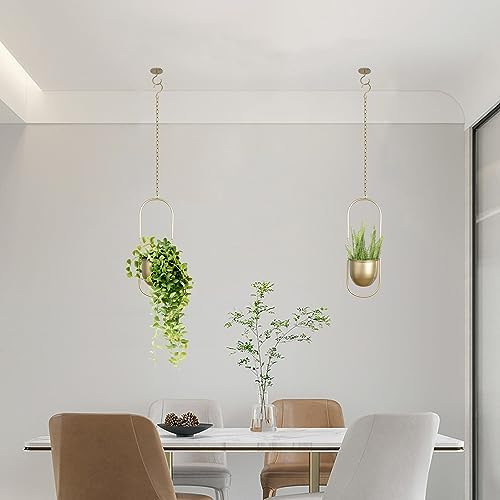 AceList Boho Hanging Planter for Indoor Plants - Set of 2 Gold Metal Wall Planter 5.7Inch with Hooks and Chins, Plant Hanger Decor for Window and Patio - Suitable for Hanging Plants Decor - Image 6