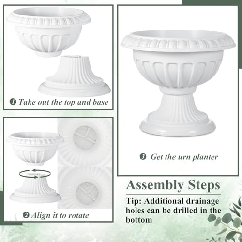 Zhehao 1 Pcs Plastic Urn Planters 12 x 10 Inch Urn Planters for Outdoor - Image 5
