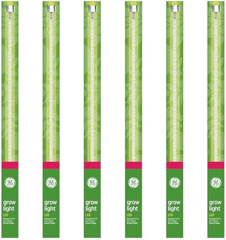 GE Grow Lights for Indoor Plants, T8 LED Light Bulbs for Flowers and Fruit with Advanced Red Light Spectrum, 25,000 Hours Lifespan, 34 PPF, 48 Inches, 6 Pack (Packaging May Vary) by GEAppliances