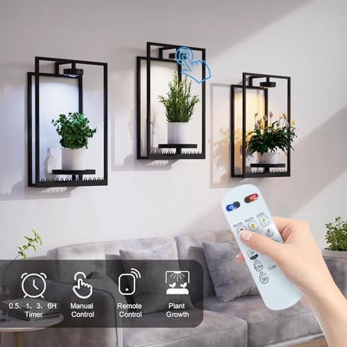 Shineled Wall Plant Holder, Indoor Plants Holders with Remote Grow Lights, Plant Shelves Hanging Planters, Framed Plants Holder for Living Room, 2 Pack - Image 5