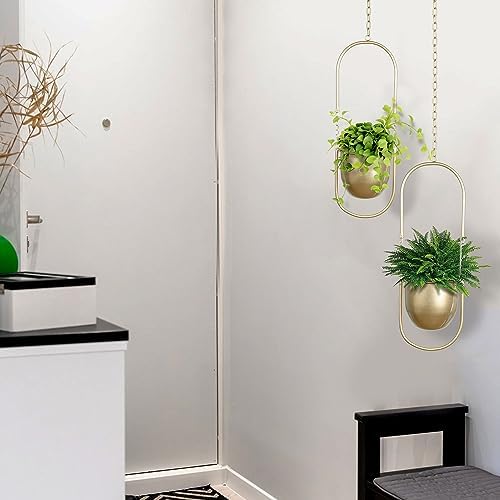 AceList Boho Hanging Planter for Indoor Plants - Set of 2 Gold Metal Wall Planter 5.7Inch with Hooks and Chins, Plant Hanger Decor for Window and Patio - Suitable for Hanging Plants Decor - Image 7