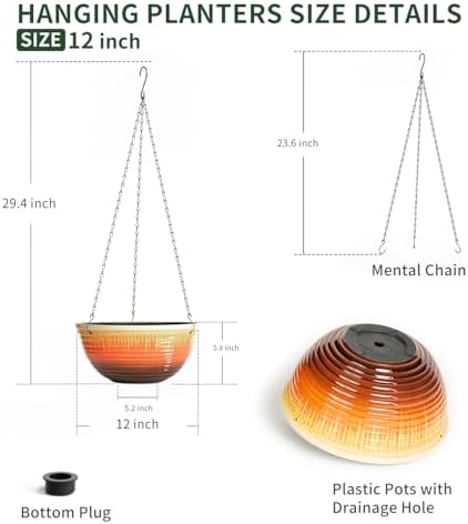 12 inch Large Hanging Planters with Drainage Hole, 2 Pack - Image 2