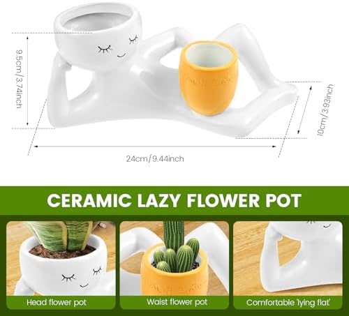 Lazy Guy Planter Resin Planter Pot Efficient Drainage Greenery Vase Container Easy Maintenance Ornament for Decor(White) - Image 3