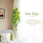 Mkono Fake Hanging Plant, Macrame Hanger with Pothos Vines & Pot, Ivory 2Pc - Image 4