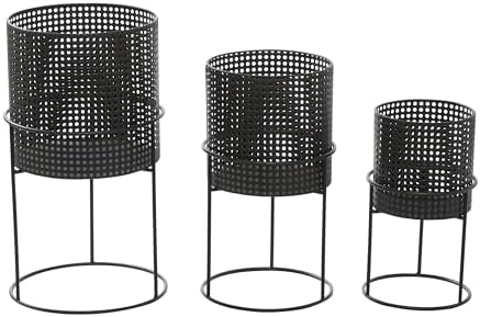 CosmoLiving by Cosmopolitan Metal Indoor Outdoor Planter Geometric Cutout Large Planter Pot with Circular Removeable Stands, Set of 3 Planters 23", 19", 15"H, Black - Image 3