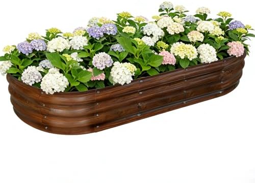 Galvanized Raised Garden Bed Outdoor, Large Raised Bed for Gardening, 6x3x1ft Oval Metal Planter Box for Vegetables, Fruits, Flowers, Dark Brown Wood Grain by VivaGarden