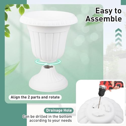 Giantex 18" Tall Vintage Planters Set of 4, Urn Plastic Flower Pots with/Pedestal Base & Pre-Marked Drain Hole, Indoor Outdoor Decorative Plant Containers for Front Porch Home Wedding (White) - Image 6