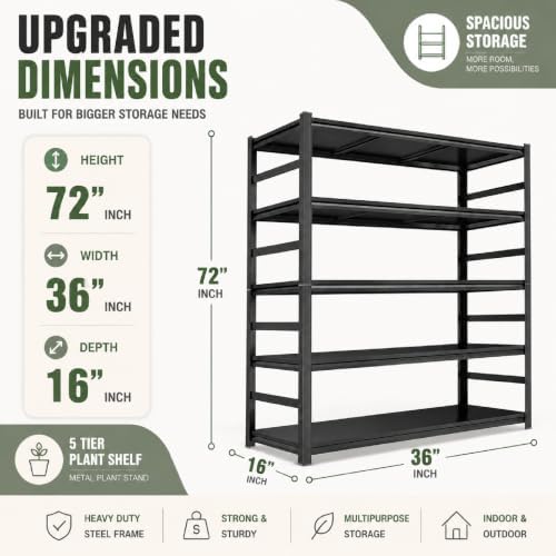 Plant Stand, Adjustable 5 Tier Metal Flower Stand with Double Layer Posts - Image 2