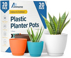 Multicolor Plant Pots with Drainage Holes & Saucers 20 Pack, Indoor & Outdoor Stackable Space-Saving Planters for Houseplants & Flowers, (7", 6.7", 6", 5.3", and 4.8" Inches), Durable & Weatherproof by LIFEMASTER