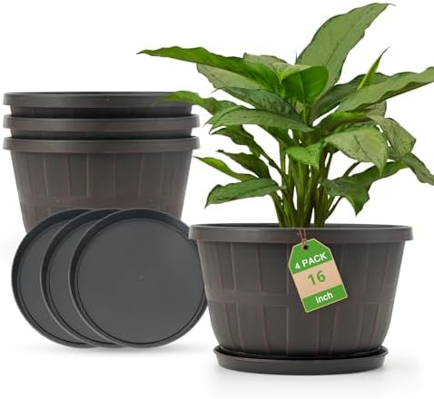 Quarut Plant Planters Pots Set of 4 Pack 16 Inch，Large Plastic Flower Pot by Quarut