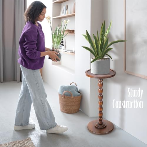 Solid Wood Round Pedestal Side Table with Tray-Top Rim – Bobbin Turned Accent End Table for Living Room, Bedroom – Compact Small Round Drink Table with Stable Base, Nightstand with Solid Table Wood - Image 7