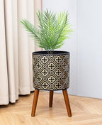 10 Inch Plant Pot with Stand, Planter for Indoor Plants, Modern Large Flower Planter Pot with Drainage Holes for Outdoor, Black ＆ Gold - Image 6