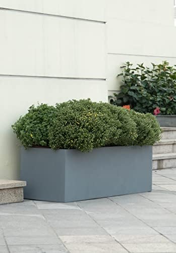 Pottery Pots Sleek Flower Box Elegant Modern Gray Rectangular Indoor Outdoor Planter Pot – 8”H x 8”W x 16”L - Flower Planters - Image 3
