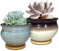 Terrecotta Succulent Pots Round 7 and 5.5 Inch Ceramic Plant Pot for Indoor Plants with Drainage Hole and Saucer Set of 2 (White and Blue) by SUMMERIMPRESSIONS