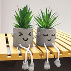 MAKHOT 4 Pcs Creative Artificial Succulent Plants with Cement Pot, Fake Small Plant for Desk Faux Succulents for Bathroom Decor, Mini Plants Succulent Cute Hanging Leg Potted for Office Shelf Decor - Image 3