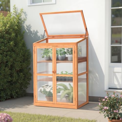 MCombo Cold Frame Greenhouse, Wooden Cabinet with Shelves, 0760 (Orange) - Image 2